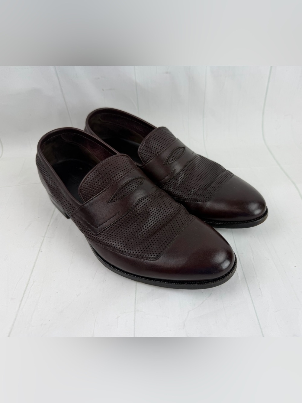 Bottega Veneta Men's Burgundy Perforated Leather Penny Loafers